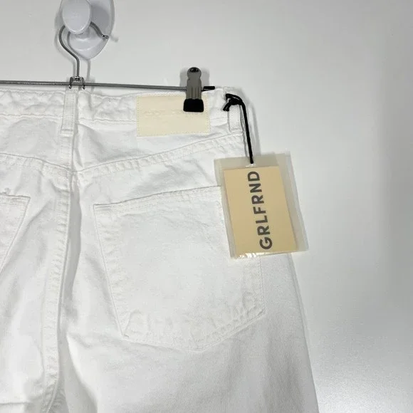 GRLFRND Karolina High Rise Straight Crop Jeans‎ White Frayed Hem Denim Sz 26 NEW - Picture 4 of 12
